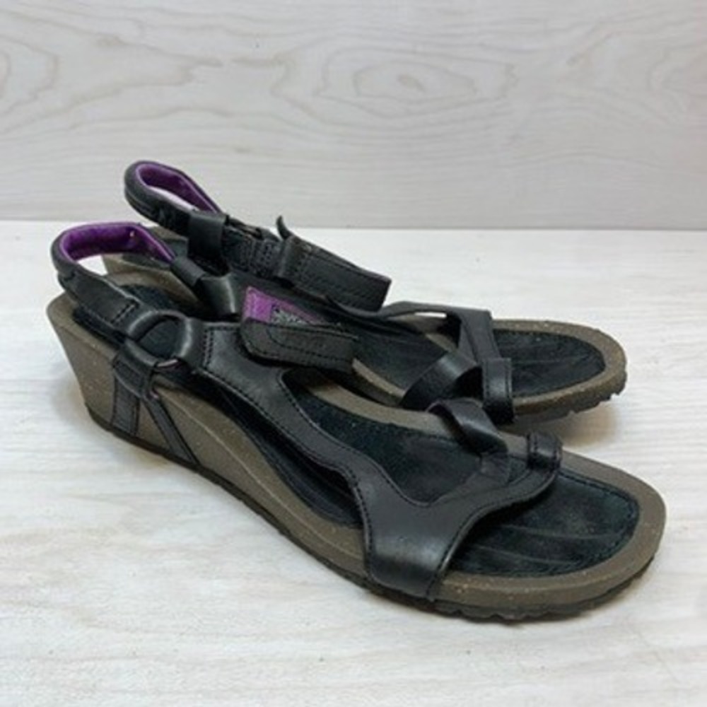 Teva Womens 11 Kayenta Wedge Sandals Strappy Leather Black Purple 1002370